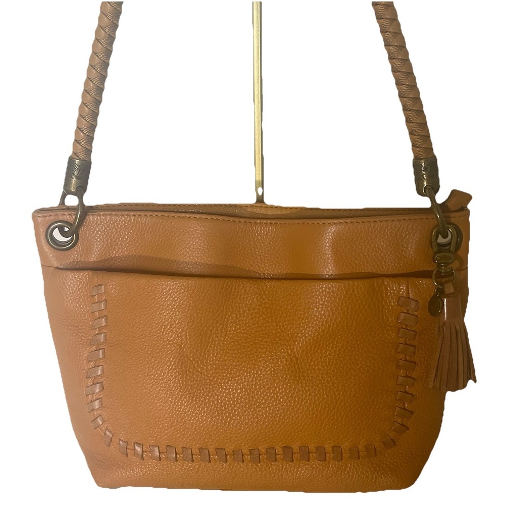 The Sak Pebbled Leather Hobo Shoulder Bag Brown Whipstitch Tassel Boho Purse
